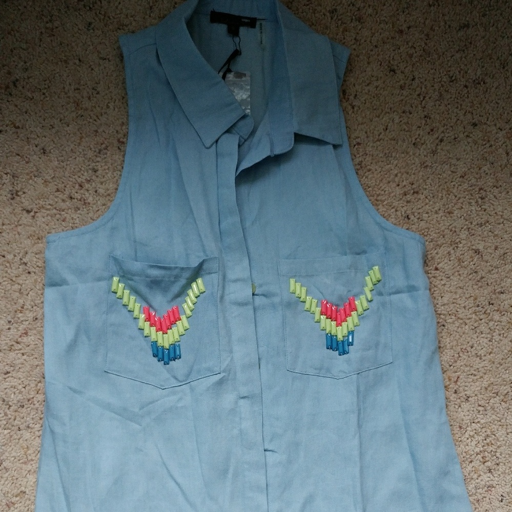 Beaded button down sleeveless